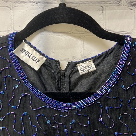 Cocktail dress. Denise Elle Size Black color with blue sequins all over dress - Picture 3 of 9